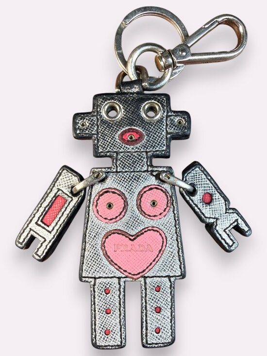 Prada Accessories - Prada Vintage Saffiano Leather Robot Heart Keychain Bag Charm with COA